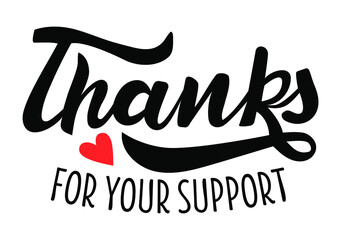 Thanks for your support hand lettering vector. Gratitude quotes and phrases for commercial or membership cards, banners, posters.