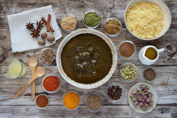 Molokheya, a traditional oriental dish with spices
