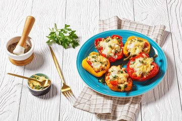 chickpea stuffed peppers on a plate, top view