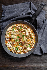 mushroom and calf liver stroganoff, top view