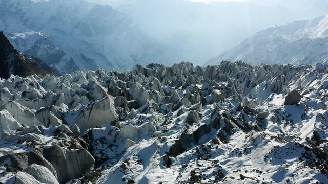 Rocky Icy Massif At Raikot Glacier On Nanga Parbat's North Flank In Northern Pakistan. - Aerial Shot