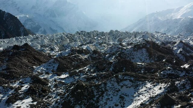 Flying Over Rock Massif Of Raikot Glacier On Nanga Parbat's North Flank In Northern Pakistan. - Aerial Drone Shot
