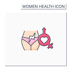 Sexual pain color icon. Painful intercourse. Dyspareunia. Arousal lack. Health care. Woman health concept. Isolated vector illustration