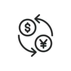 Currency exchange. Money conversion. Yuan to dollar line icon concept isolated on white background. Vector illustration