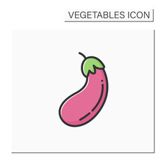 Eggplant color icon. Edible fruit. Dietary food. Vegetarian, healthy nutrition. Health benefits. Agriculture concept. Isolated vector illustration