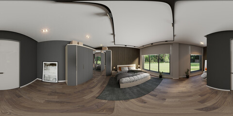 3d rendering bedroom interior panorama 360