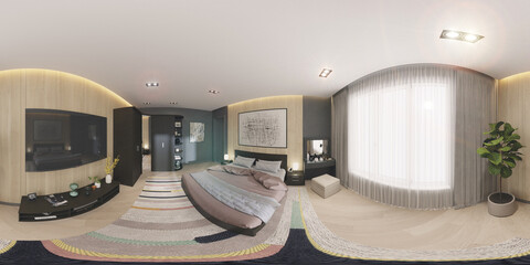 3d rendering bedroom interior panorama 360