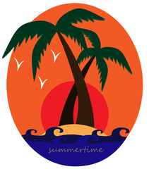 palm trees and sea at sunset 
