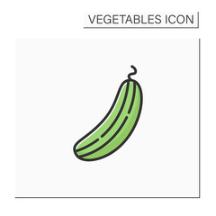 Cucumber color icon. Edible vegetable.Dietary food. Vegetarian, healthy nutrition. Health benefits.Agriculture concept. Isolated vector illustration