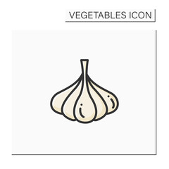 Garlic color icon. Special species for dishes. Improve food taste. Dietary food. Vegetarian, healthy nutrition. Health benefits. Agriculture concept. Isolated vector illustration