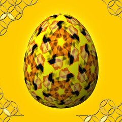 Happy Easter, Artfully designed and colorful 3D easter egg, 3D illustration on yellow background with frame