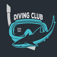 Scuba Diving Sport Club Badge, Emblem or Logo design template. Vector illustration