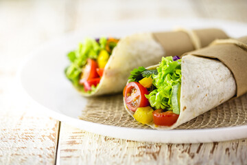 vegetarian burrito, stuffed with grilled vegetables, healthy food, spicy, tasty