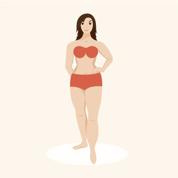 White american Beauty Fashion Plus Size Woman Wearing Swimsuit. Body Positive Concept. Attractive Overweight model Smiling and Enjoying her Body, Accepting and her Full Figure.