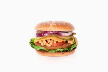 Delicious looking chicken burger with vegetables and cheese