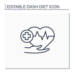 Heart healthy line icon. Health protection. Heart care. Arm keeps healthy heart. Treatment concept. Isolated vector illustration.Editable stroke