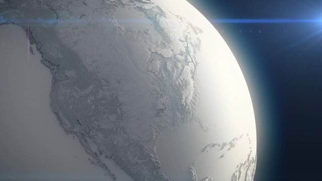 White planet surface close-up, view from space. Icy snowball Earth background