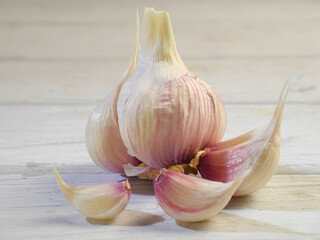 garlic on a wooden background