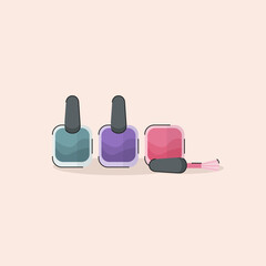 Manicure tools icons. Various nail polish in cartoon style. Vector illustration.