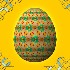 Happy Easter, Artfully designed and colorful 3D easter egg, 3D illustration on yellow background with frame