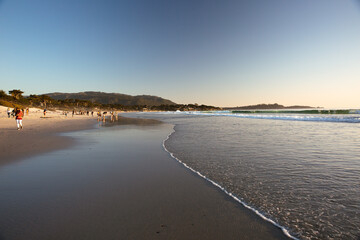 The Pacific Ocean coast in the city of Monterey in California. United States of America. Beautiful beach on a sunny day. Ocean landscape.