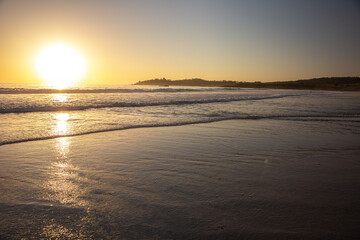 The Pacific Ocean coast in the city of Monterey in California. United States of America. Beautiful beach on a sunny day. Ocean landscape.