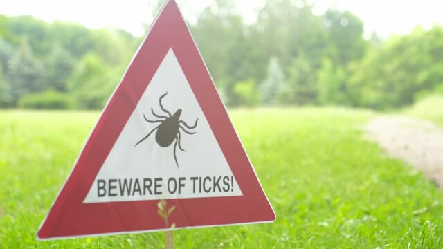 Warning sign beware of ticks in the forest