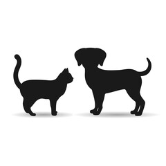 illustration of silhouettes of black dog and cat on a white background
