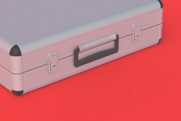 Metal suitcase for money or documents on red background. 3d render
