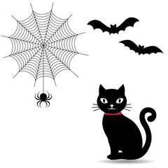 halloween cat and bats