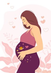 	
Pregnant woman in cute cartoon style. Pregnancy concept. Vector illustration	
