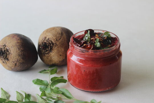 Homemade fresh spicy and sweet condiment made with beetroot, chillies, coconut shallots and spices. Locally known as Beetroot coconut chutney