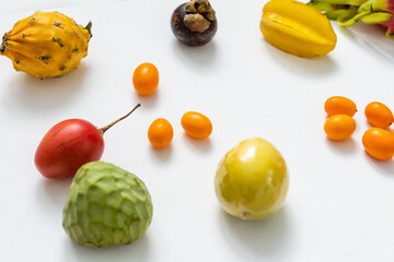 exotic fruit collection, exotic fruits on white background