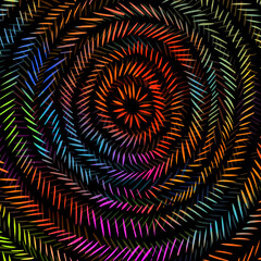 Concentric circles hatching lines abstract multicolored background. Hatching in a circle. Vector illustration