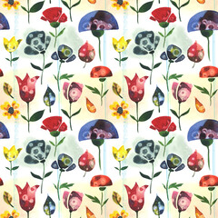 Watercolor hand painted flower seamless pattern