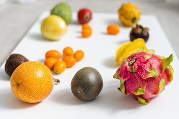 exotic fruit collection, exotic fruits on white background