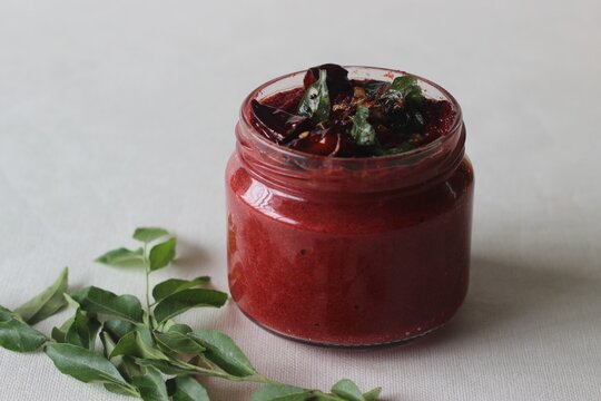 Homemade fresh spicy and sweet condiment made with beetroot, chillies, coconut shallots and spices. Locally known as Beetroot coconut chutney