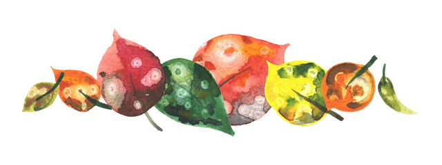 Watercolor hand painted leaves isolated border
