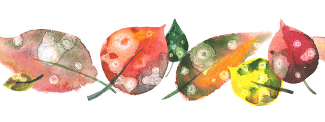Watercolor hand painted leaves seamless border