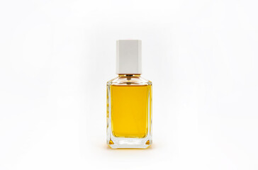 Men's perfume in beautiful bottle isolated on white. Bottle of perfume