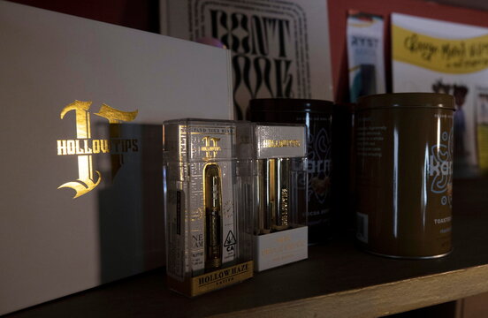Gold plated THC cartridges to be included in the Academy Awards gift bag are pictured in Los Angeles