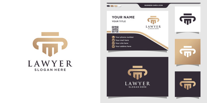 Law Logo Template And Business Card Design. Elegant Lawyer Logo Premium Vector