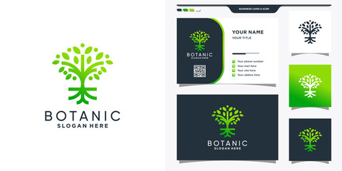 Tree logo with creative concept and business card design Premium Vector