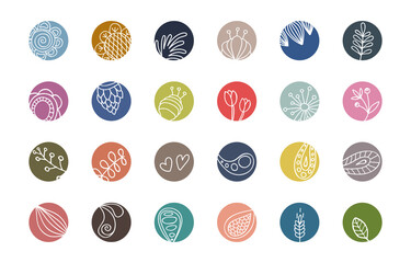Social networks icons set for stories highlights with flowers and plants. Blogger lifestyle icon collection