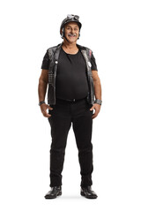 Full length portrait of a mature biker with a leather vest