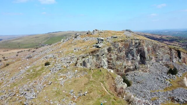 fly around the cheesewrings on Bodmin moor and the quarry cornwall england uk