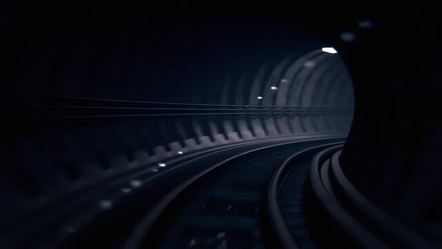 Dark empty subway tunnel light animation. 3d rendering. Seamless Loop.