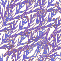 Childrens pattern. Beautiful leaves seamless pattern with gold lines. Blue and lilac gradient. Interlacing of leaves. For tablecloths, wallpaper, etc. Gold leaf texture.