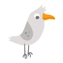 Vector bird. Funny woodland or marine animal. Cute forest illustration for kids isolated on white background. Adorable seagull icon.