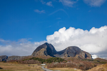 Landscape with blue sky and  white clouds,Brønnøy,Helgeland,Nordland county,Norway,scandinavia,Europe